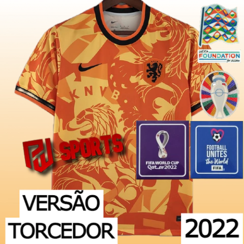 Camisa Seleção Holandesa Treino 2022 - Versão Torcedor Masculino - Nike - Laranja