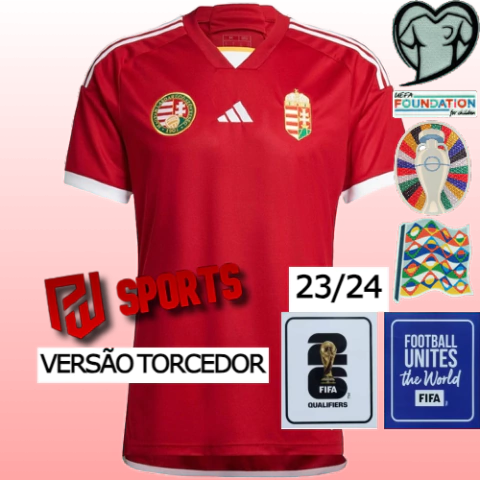 Camisa Hungria Casa 23/24 - Versão Torcedor Masculino - Adidas - Vermelho