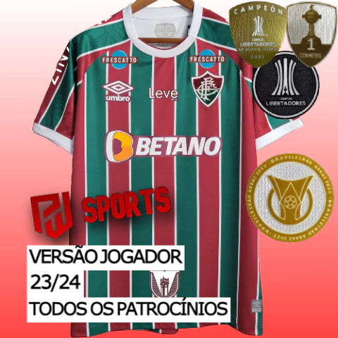 Camisa Fluminense Casa 23/24 Todos os Patrocínios - Versão Torcedor Masculino - Umbro - Listrada