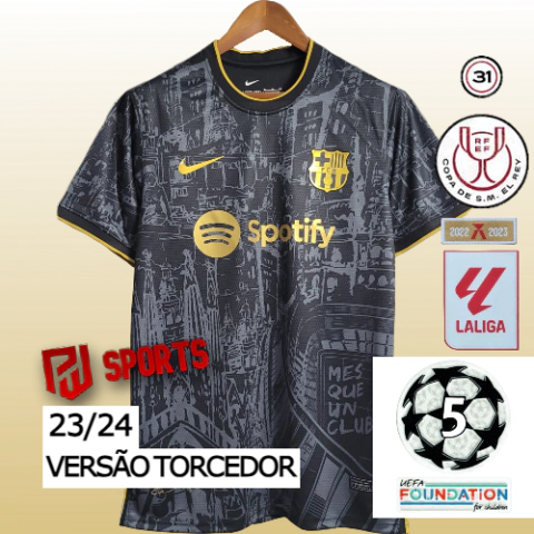Camisa Barcelona Edição Especial 23/24 - Versão Torcedor Masculino - Nike - Preta com detalhes em Dourado