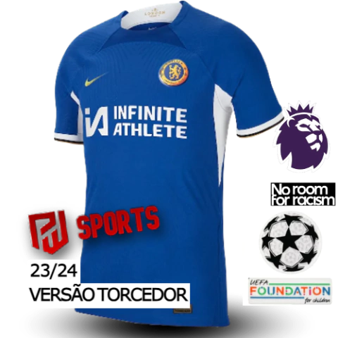 Camisa Chelsea Home 2023/24 Com Patrocínios - Versão Torcedor Masculino - Nike - Azul