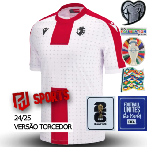 Camisa Seleção Geórgia Casa 24/25 - Versão Torcedor Masculino - Macron - Branco