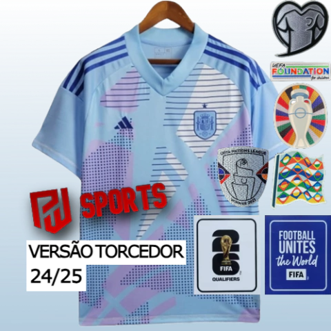 Camisa Espanha Goleiro 24/25 - Versão Torcedor Masculino - Adidas - Azul Claro