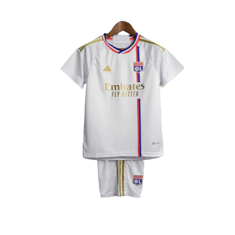 Kit Infantil Lyon Home 2023/24 - Versão Torcedor Unissex - Adidas - Camisa e Shorts Branco