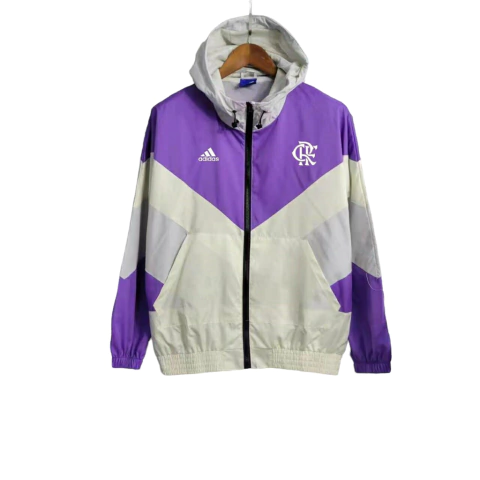 Jaqueta Corta-Vento Flamengo 23/24 - Masculino - Adidas - Roxo com detalhes em branco e cinza