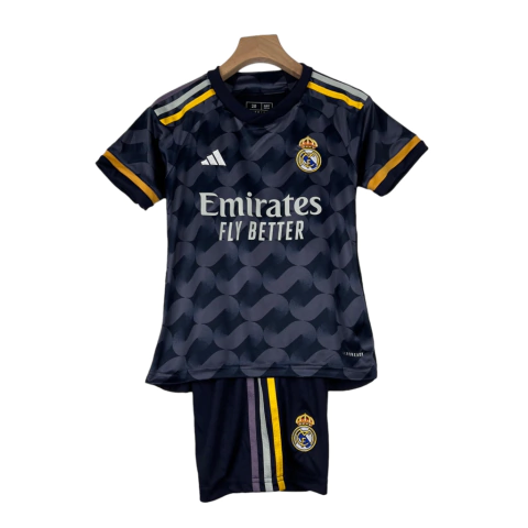 Kit Infantil Real Madrid Away 23/24 - Versão Torcedor Unissex - Adidas - Camisa e Shorts Azul