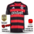 Camisa do Flamengo versão torcedor Home 2025/2026, preta com listras vermelhas e todos os patrocínios.