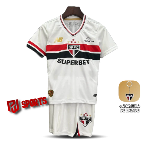 Kit Infantil São Paulo Casa 2025/26 - Torcedor Unissex - New Balance - Camisa e Shorts Branco - comprar online