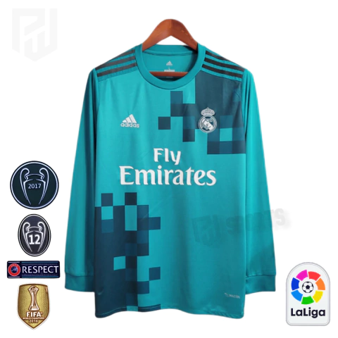 Camisa Real Madrid Third 2017/18 Manga Longa - Versão Retrô Masculino - Adidas - Ciano - comprar online