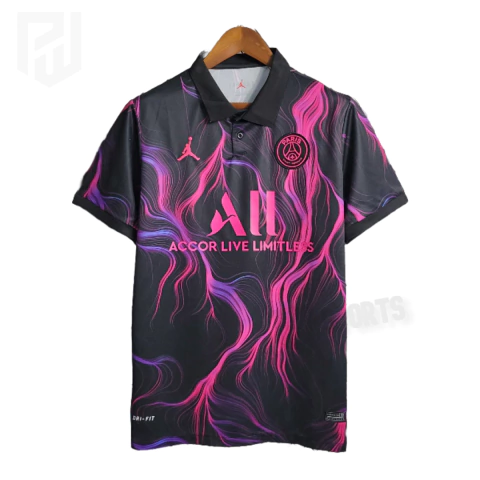 Camisa PSG Edição Especial 23/24 - Versão Torcedor Masculino - Nike Jordan - Preta com detalhes em Roxo e Rosa - comprar online