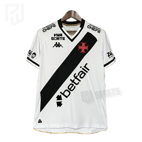 Camisa Vasco da Gama Away 2025/2026 Com Todos os Patrocínios - Versão Torcedor Masculino - Kappa - Branca com faixa preta - comprar online