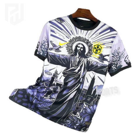 Camisa Seleção Brasileira Cristo Redentor 2025/26 - Versão Torcedor Masculino - Nike - Preta com detalhes em Roxo e Branco - comprar online