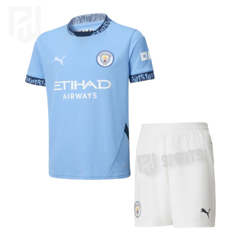 Kit Infantil Manchester City Home 2024/25 - Versão Torcedor Unissex - Puma - Camisa Azul e Shorts Branco - comprar online