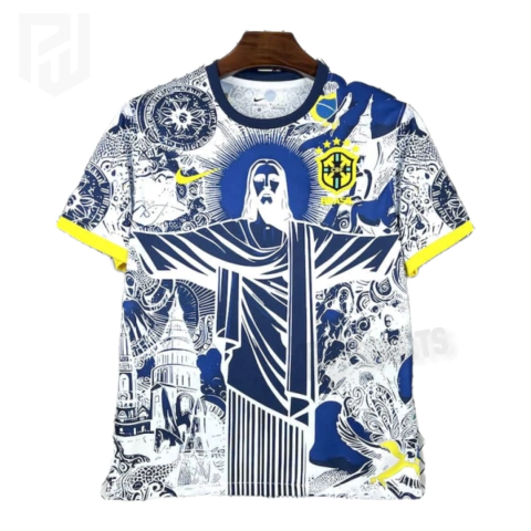 Camisa Seleção Brasileira Cristo Redentor 2025/26 - Versão Torcedor Masculino - Nike - Branca com detalhes em Azul e Amarelo - comprar online