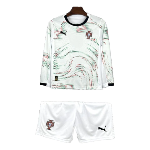 Kit Infantil Portugal Fora 2025/26 Manga Longa - Versão Torcedor Unissex - Camisa e Shorts Branco - comprar online