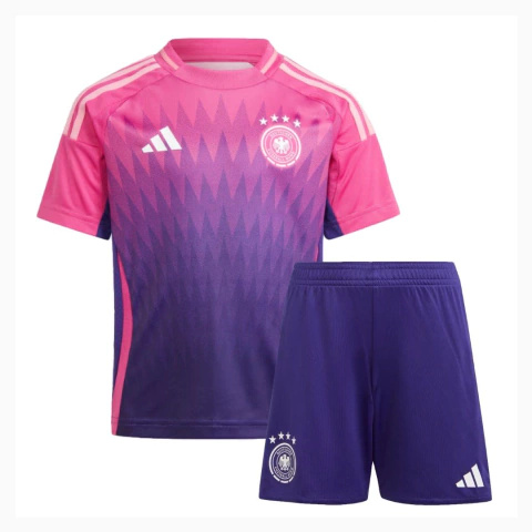 Kit Infantil Alemanha Away 2024/25 - Versão Torcedor Unissex - Adidas - Camisa e Shorts Rosa e Roxo - comprar online