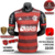 Camisa da Final Libertadores 2022 Flamengo, versão jogador, com listras vermelhas e pretas, incluindo patches e patrocínios.