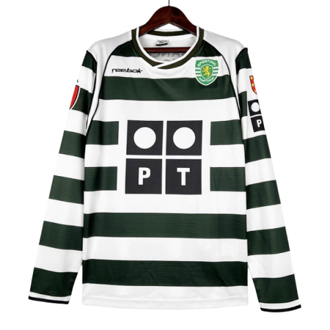 Camisa Sporting Casa 2001/03 Manga Longa - Versão Retrô Masculino - Reebok - Listrada