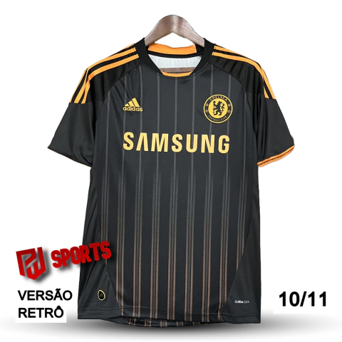 Camisa Chelsea Away 2010/2011 - Versão Retrô Masculino - Adidas - Preta com detalhes em Laranja