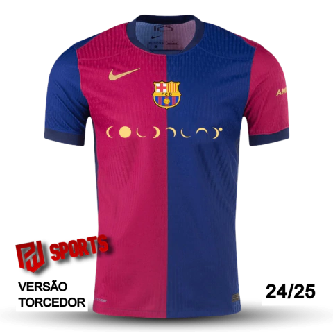 Camisa Barcelona x ColdPlay Home 2024/2025 - Versão Torcedor Masculino - Nike - Azul e Grená