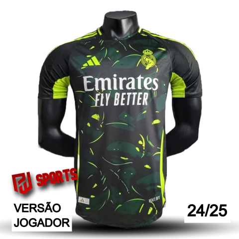 Camisa Real Madrid Edição Especial Co branded 24/25 - Versão Jogador Masculino - Adidas - Preto com detalhes em Verde