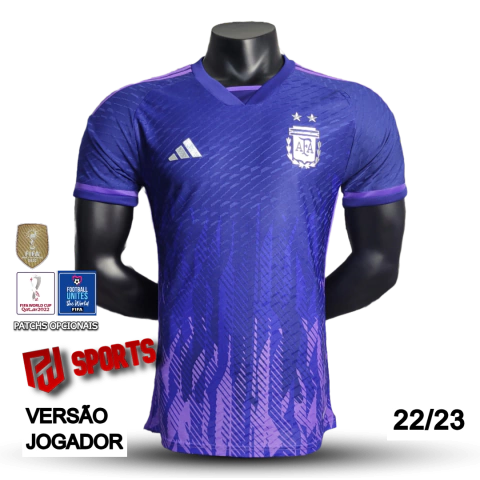 Camisa Argentina Fora 2022 Patchs Opcionais - Versão Jogador Masculino - Adidas - Roxa