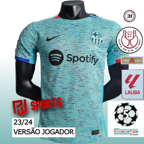 Camisa Barcelona Third 23/24 - Versão Jogador Masculino - Nike - Azul