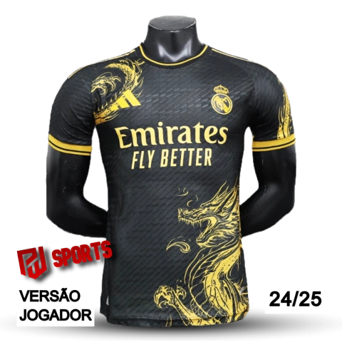 Camisa Real Madrid Conceito Dragão Dourado 24/25 - Versão Jogador Masculino - Adidas - Preto com detalhes em Dourado