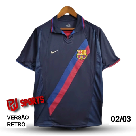 Camisa Barcelona Terceiro 2002/2003 - Versão Retrô Masculino - Nike - Azul