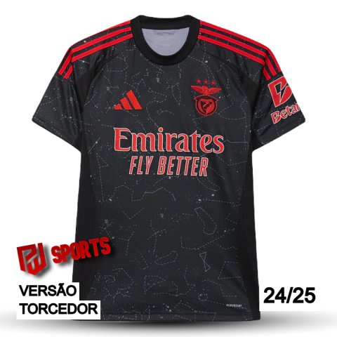 Camisa Benfica Fora 24/25 - Versão Torcedor Masculino - Adidas - Preto com detalhes em Vermelho