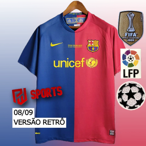 Camisa Final UCL Barcelona Home 2008/2009 - Versão Retrô Masculino - Nike - Azul e Grená