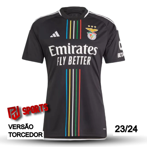 Camisa Benfica Fora 23/24 - Versão Torcedor Masculino - Adidas - Preto