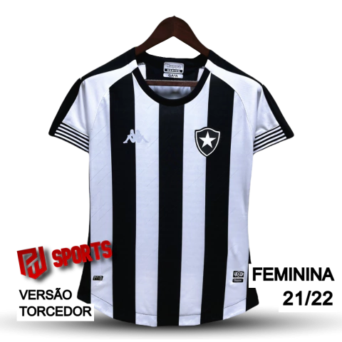 Camisa Botafogo Casa 21/22 - Versão Torcedora Feminina - Kappa - Branca e Preta Listrada