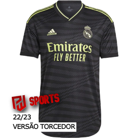 Camisa Real Madrid Third 2022/2023 - Versão Torcedor Masculino - Adidas - Preta com detalhes em Verde