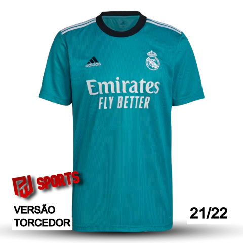 Camisa Real Madrid Third 2021/22 - Versão Torcedor Masculino - Adidas - Ciano