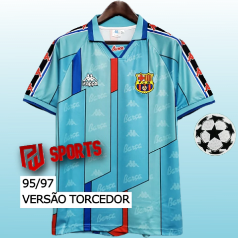 Camisa Barcelona Away 1995/1997 - Versão Retrô Masculino - Kappa - Azul