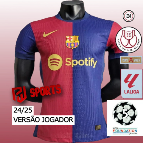 Camisa Barcelona Home 24/25 Logo Sportify Antigo - Versão Jogador Masculino - Nike - Azul e Grená