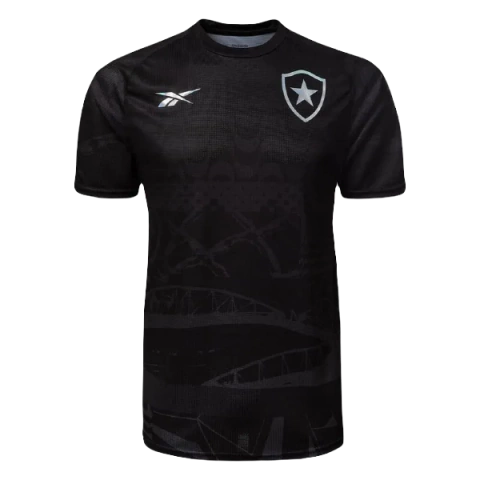 Camisa Botafogo Pré-Jogo 23/24 - Versão Torcedor Masculino - Reebok - Preta com Logos Refletivos