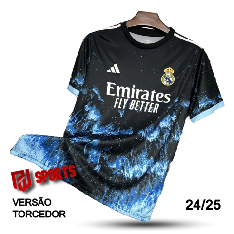 Camisa Real Madrid Edição Especial Oceano Azul 24/25 - Versão Torcedor Masculino - Adidas - Preto com detalhes em Azul