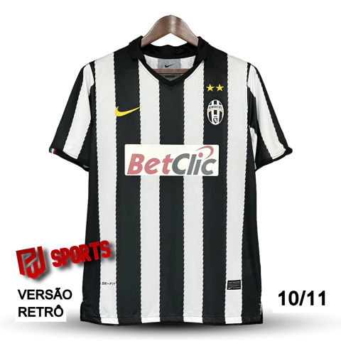Camisa Juventus Home 2010/2011 - Versão Retrô Masculino - Nike - Branca e Preta Listrada