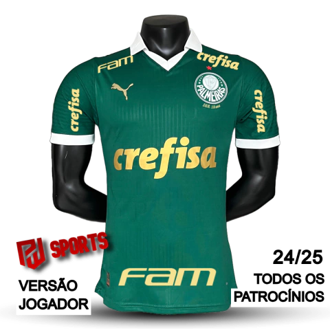 Camisa Palmeiras Casa 24/25 Todos os Patrocínios - Versão Jogador Masculino - Puma - Verde