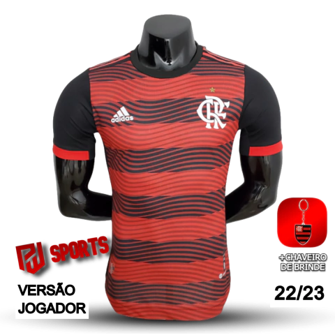 Camisa Flamengo Casa 22/23 - Versão Jogador Masculino - Adidas - Preta e Vermelha Listrada