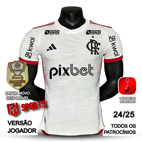 Camisa Flamengo Fora 24/25 Com Todos os Patrocínios - Versão Jogador Masculino - Adidas - Branca
