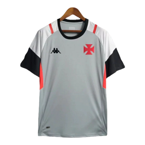 Camisa Vasco da Gama Treino 23/24 - Versão Torcedor Masculino - Kappa - Cinza com detalhes em branco, preto e vermelho