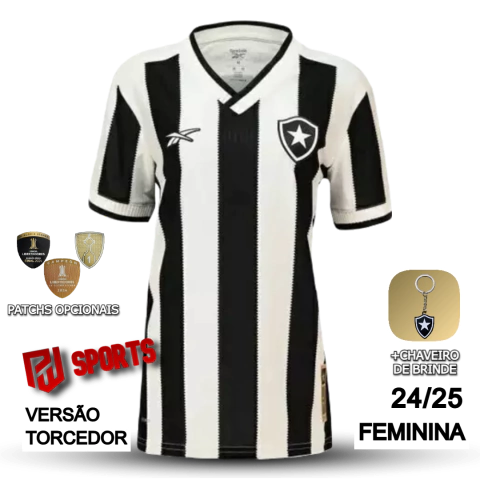 Camisa Botafogo Casa 2024/25 - Versão Torcedora Feminina - Reebok - Branca e Preta Listrada