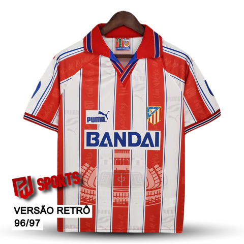 Camisa Atlético de Madrid Casa 96/97 - Versão Retrô Masculino - Puma - Vermelho, branco e Azul