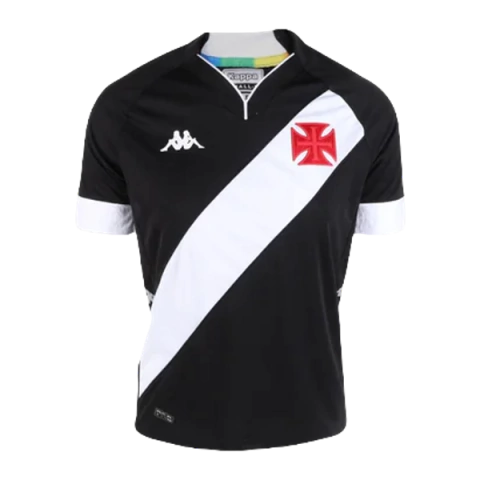 Camisa Vasco da Gama Casa 22/23 - Versão Torcedora Feminina - Kappa - Preta com Faixa Branca