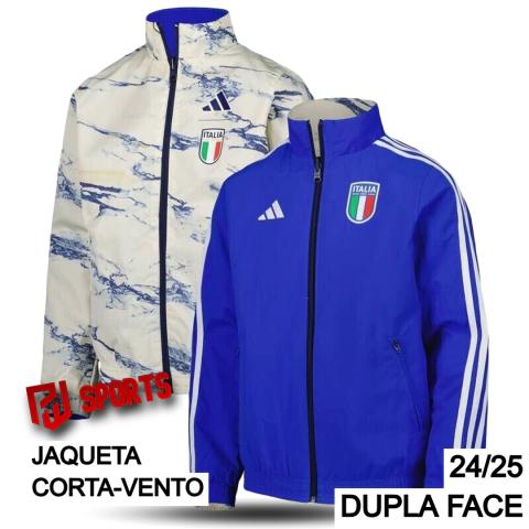 Jaqueta Corta-Vento Seleção Itália Dupla Face 23/24 - Masculino - Adidas - Azul/Off White