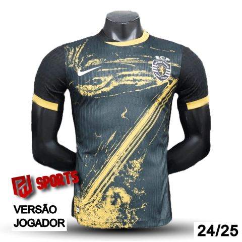 Camisa Sporting Edição Especial 24/25 - Versão Jogador Masculino - Nike - Preta e Dourada