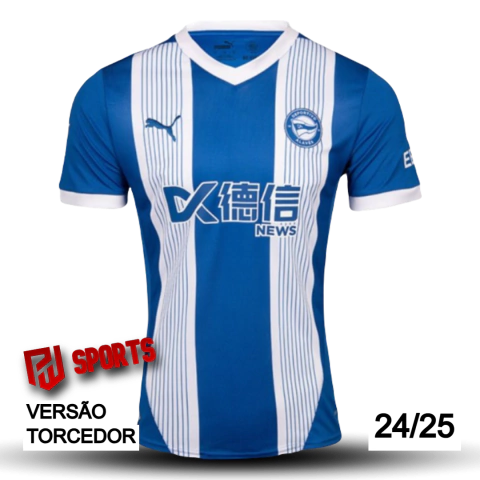 Camisa Alavés Home 2024/25 - Versão Torcedor Masculino - Puma - Azul com Listras Brancas